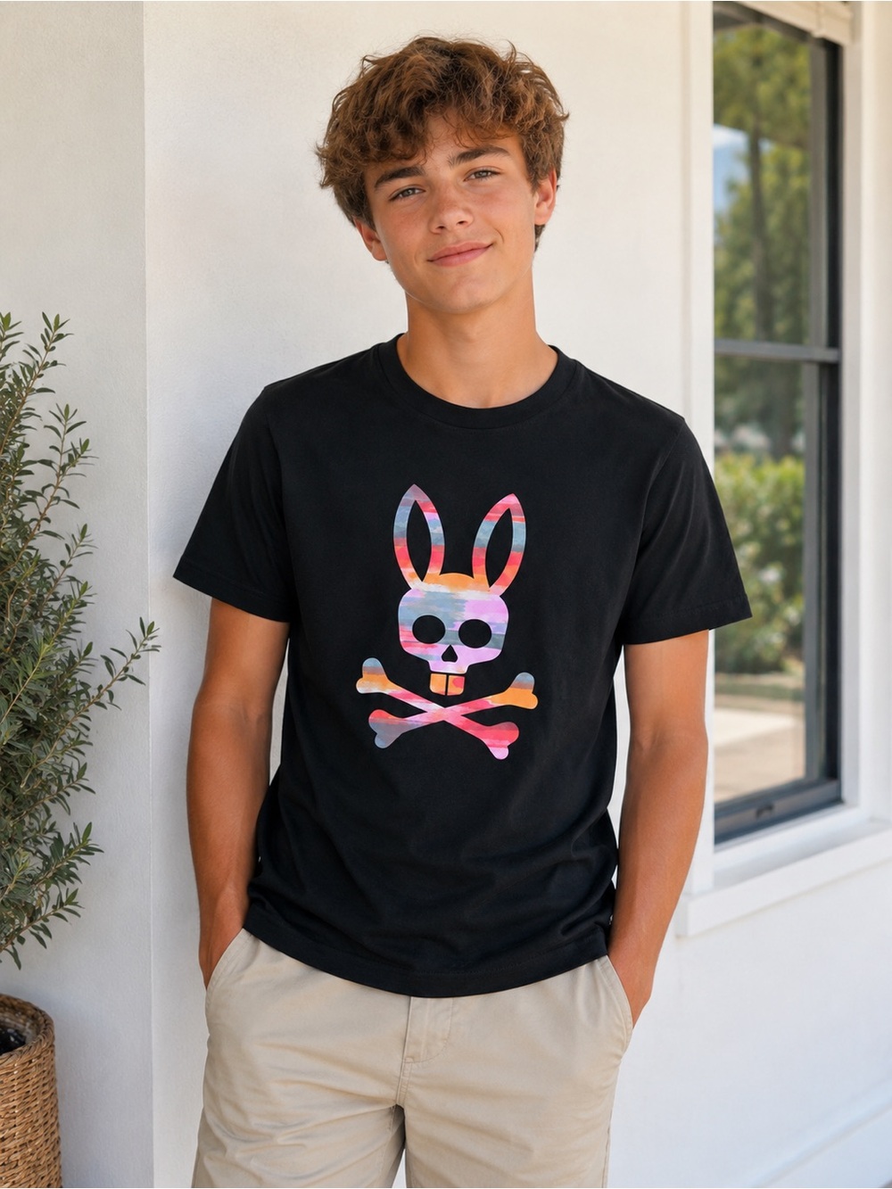 NWOT Psycho Bunny Boys Graphic Bunny Skull T-Shirt Multicolour Logo Size L